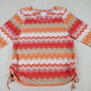 Alfred Dunner Catalina Island Top Side Ruched Tie Decorative Neckline 3/4 Sleeve